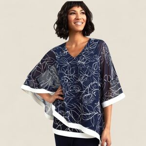 Joseph Ribkoff • Asymmetric Floral Print Chiffon Overlay Tunic || Size 16